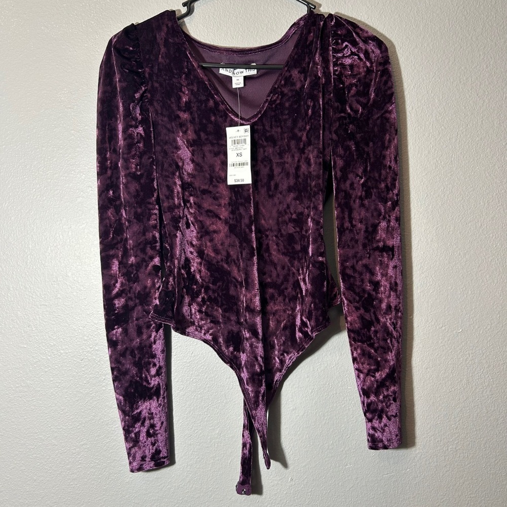 And Now This Velvet Bodysuit Blackberry Purple Tart Long Sleeve Top Size XS NWT - Picture 2 of 6